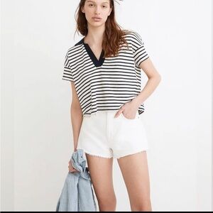 Madewell Boxy Polo Tee Underhill stripe Crop Top